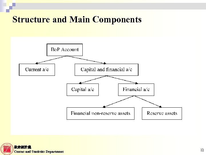 Structure and Main Components 政府統計處 Census and Statistics Department 12 