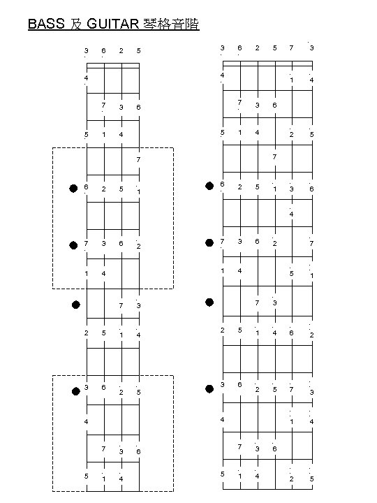 BASS 及 GUITAR 琴格音階 3 ‧ 6 ‧ 2 5 ‧ 2 7 3