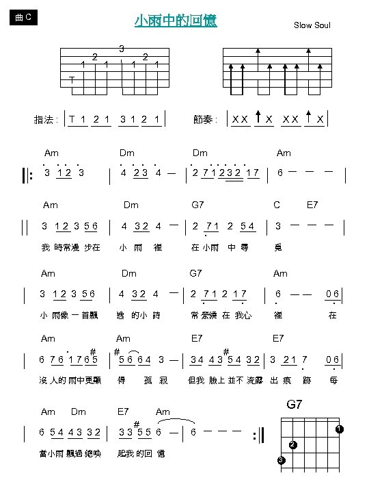 曲 C 小雨中的回憶 1 2 3 1 1 2 Slow Soul 1 T 指法