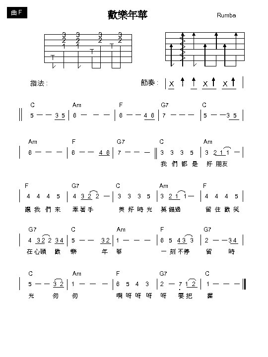 曲 F 歡樂年華 3 2 1 T 指法 : 3 2 1 3 2