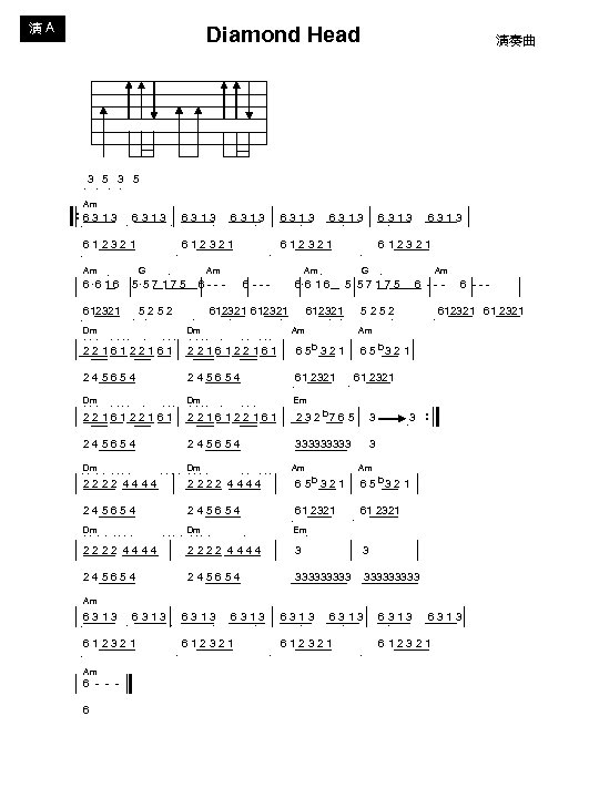 演 A Diamond Head 演奏曲 3 5 ‧ ‧ Am : 6 3 1
