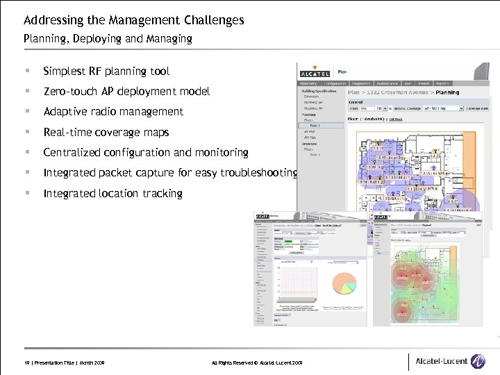 Addressing the Management Challenges Planning, Deploying and Managing § Simplest RF planning tool §