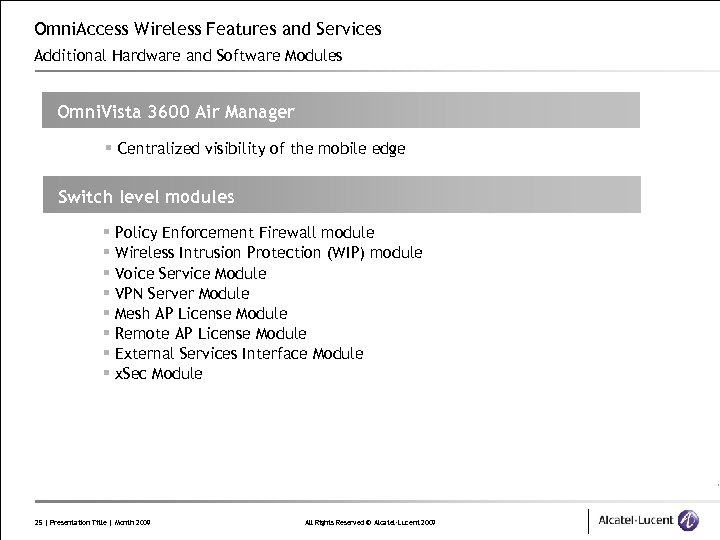 Omni. Access Wireless Features and Services Additional Hardware and Software Modules OMNI VISTA MOBILITY