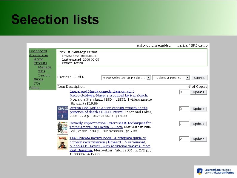 Selection lists 