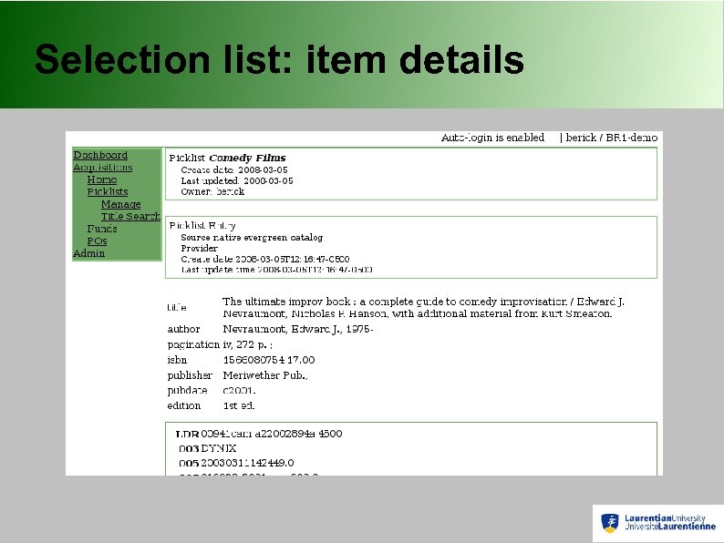 Selection list: item details 