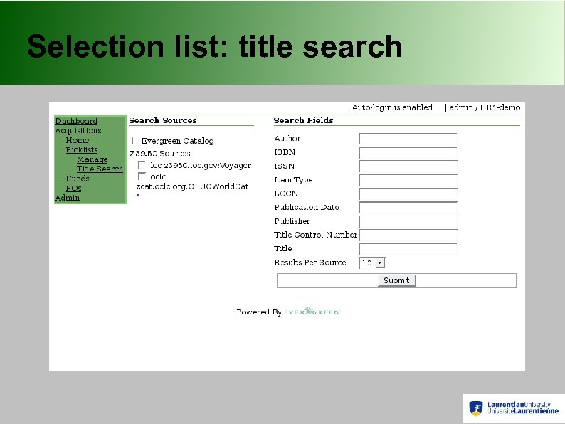 Selection list: title search 