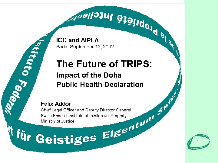 ICC and AIPLA Paris, September 13, 2002 The Future of TRIPS: Impact of the