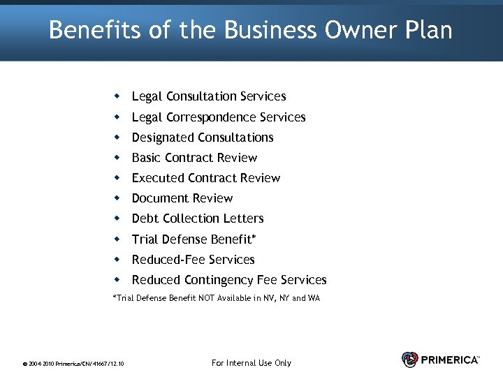 Benefits of the Business Owner Plan w Legal Consultation Services w Legal Correspondence Services