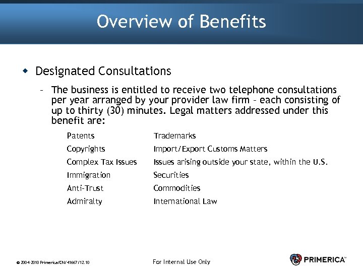 Overview of Benefits w Designated Consultations – The business is entitled to receive two