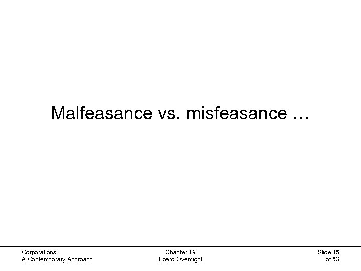 Malfeasance vs. misfeasance … Corporations: A Contemporary Approach Chapter 19 Board Oversight Slide 15