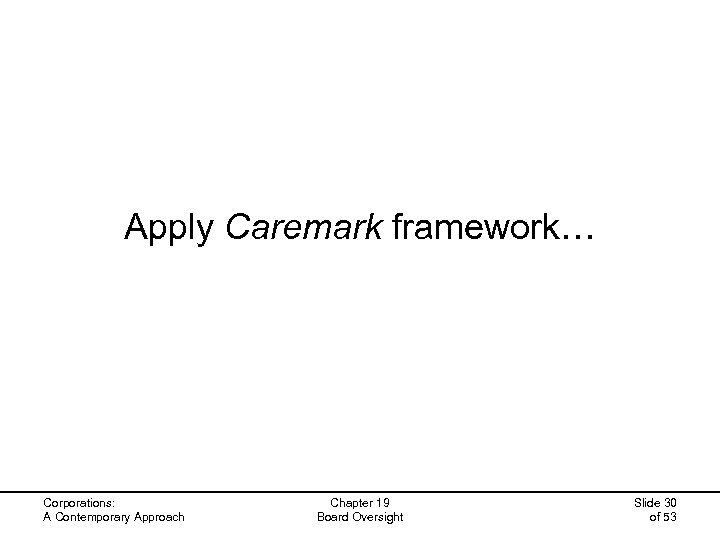 Apply Caremark framework… Corporations: A Contemporary Approach Chapter 19 Board Oversight Slide 30 of