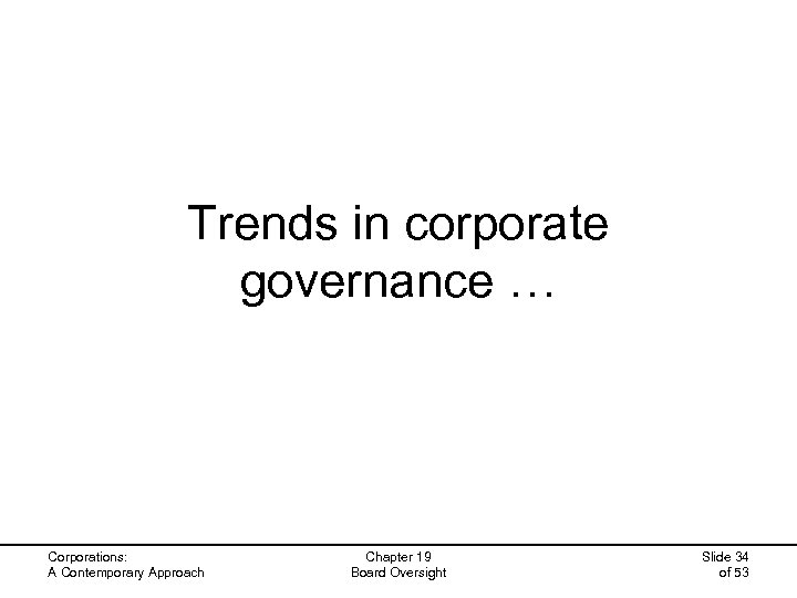 Trends in corporate governance … Corporations: A Contemporary Approach Chapter 19 Board Oversight Slide