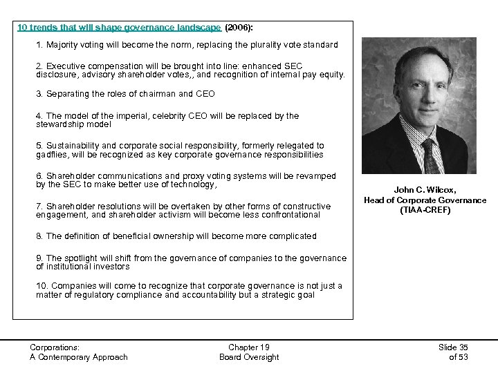 10 trends that will shape governance landscape (2006): 1. Majority voting will become the