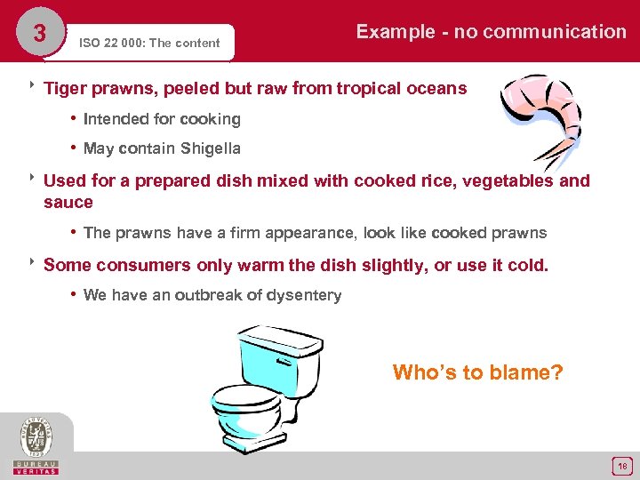 3 ISO 22 000: The content Example - no communication 8 Tiger prawns, peeled