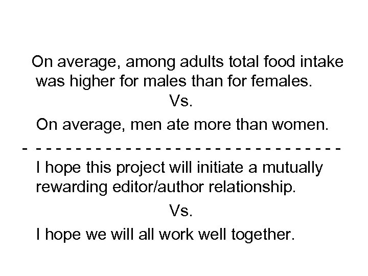  On average, among adults total food intake was higher for males than for