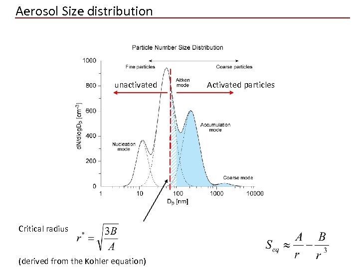 Aerosol Size distribution unactivated Critical radius (derived from the Kohler equation) Activated particles 