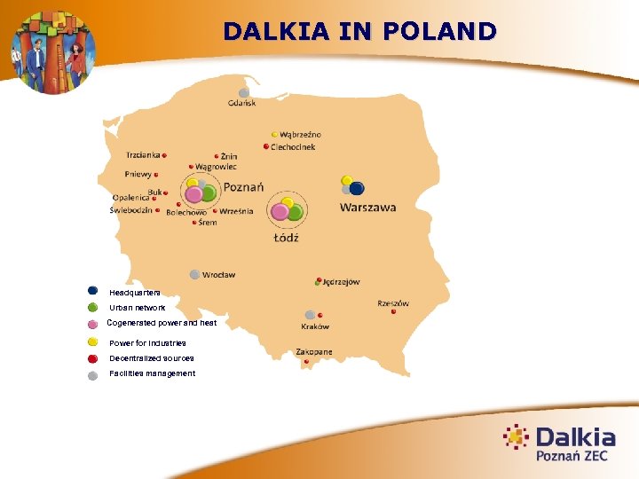 DALKIA IN POLAND Headquarters Urban network Cogenerated power and heat Power for industries Decentralized