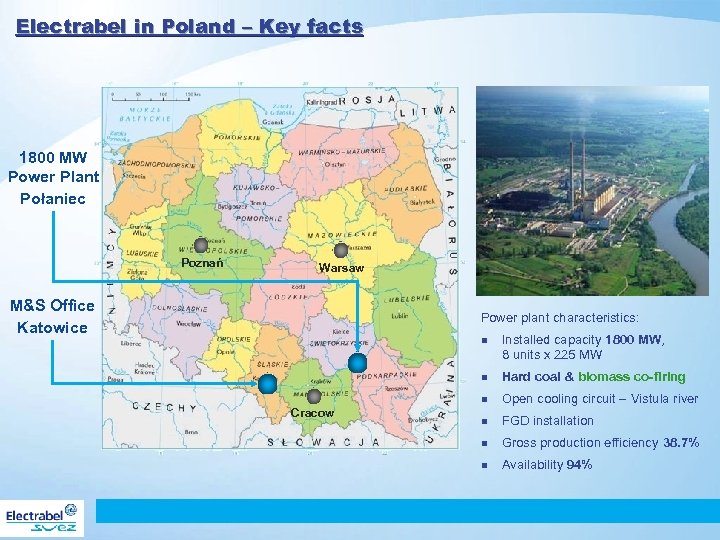 Electrabel in Poland – Key facts 1800 MW Power Plant Połaniec Poznań Warsaw M&S