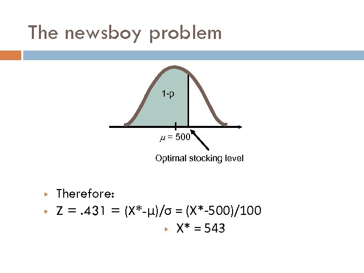 The newsboy problem 1 -p = 500 Optimal stocking level ▶ ▶ Therefore: Z