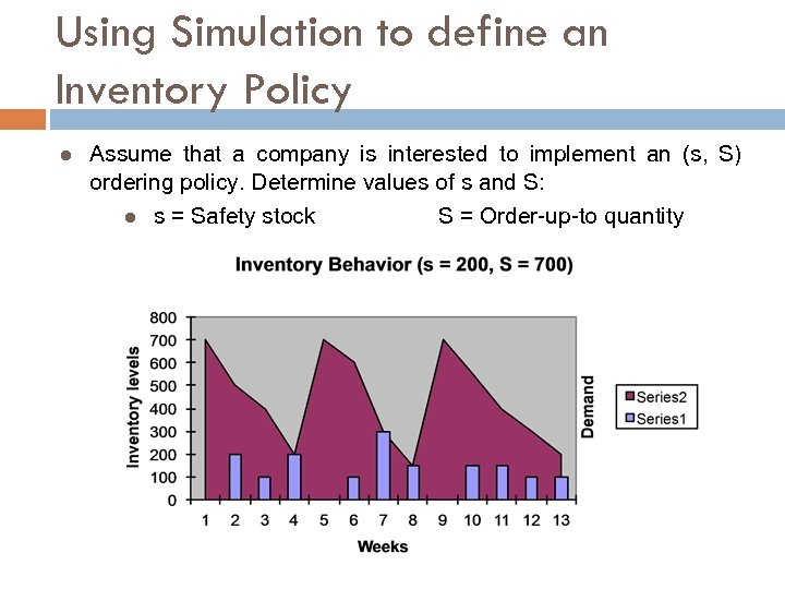 Using Simulation to define an Inventory Policy l Assume that a company is interested