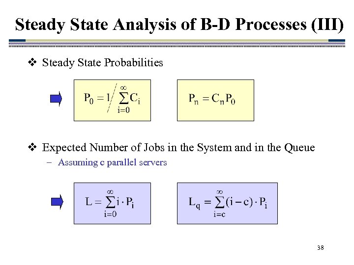 Steady State Analysis of B-D Processes (III) v Steady State Probabilities v Expected Number