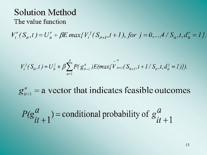 Solution Method The value function 15 