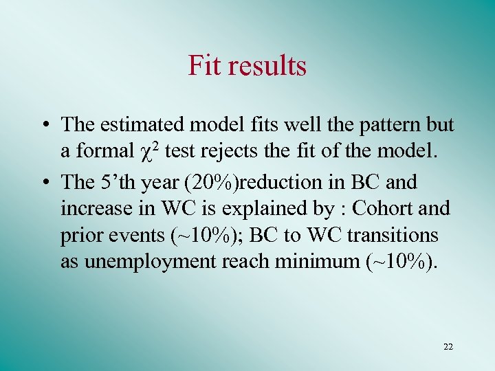 Fit results • The estimated model fits well the pattern but a formal 2