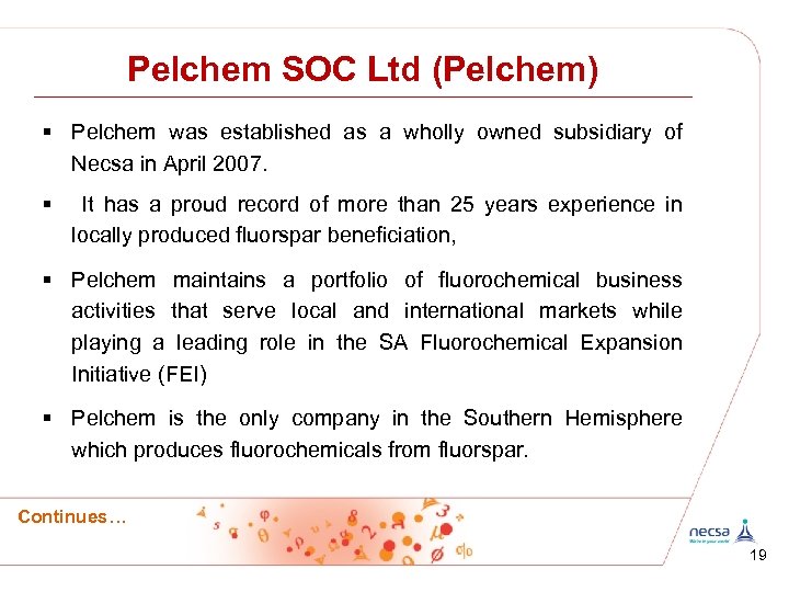 Pelchem SOC Ltd (Pelchem) § Pelchem was established as a wholly owned subsidiary of