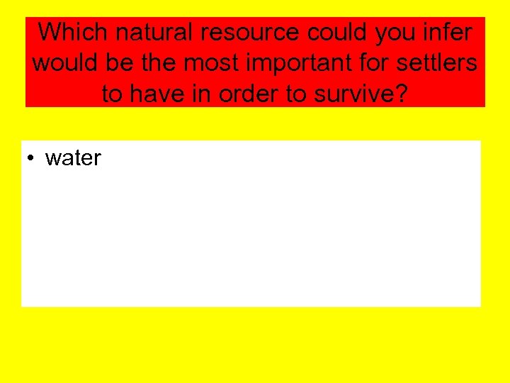 Which natural resource could you infer would be the most important for settlers to