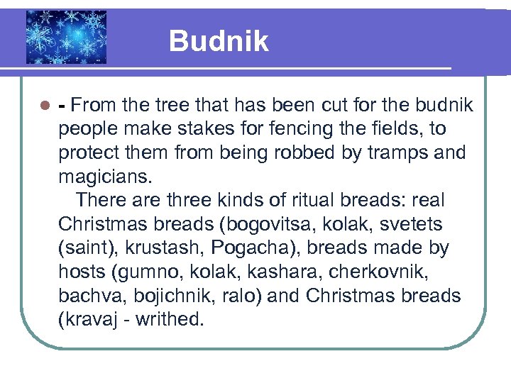 Budnik l - From the tree that has been cut for the budnik people