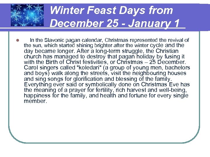 Winter Feast Days from December 25 - January 1 l In the Slavonic pagan