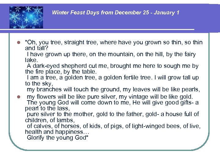 Winter Feast Days from December 25 - January 1 