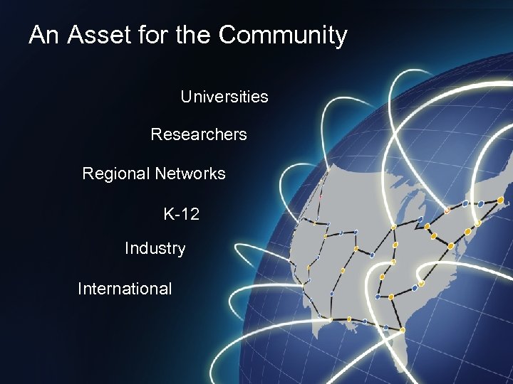 An Asset for the Community Universities Researchers Regional Networks K-12 Industry International 8 