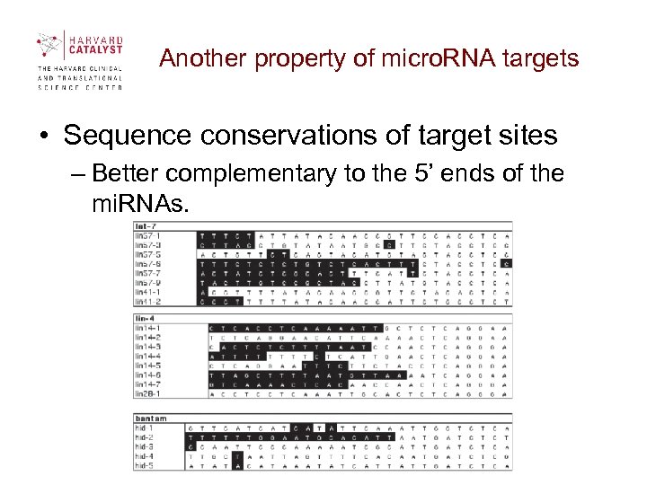 Another property of micro. RNA targets • Sequence conservations of target sites – Better