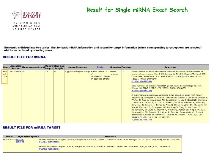 Result for Single mi. RNA Exact Search 