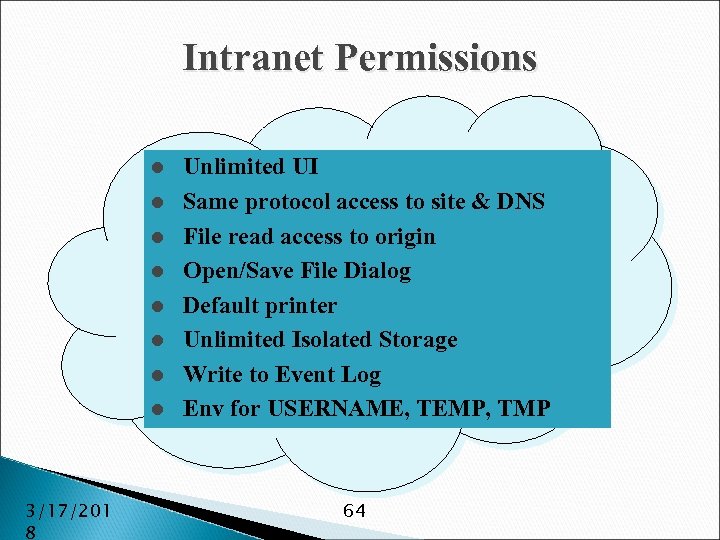 Intranet Permissions l l l l 3/17/201 8 Unlimited UI Same protocol access to