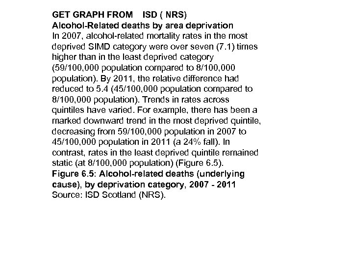 GET GRAPH FROM ISD ( NRS) Alcohol-Related deaths by area deprivation In 2007, alcohol-related