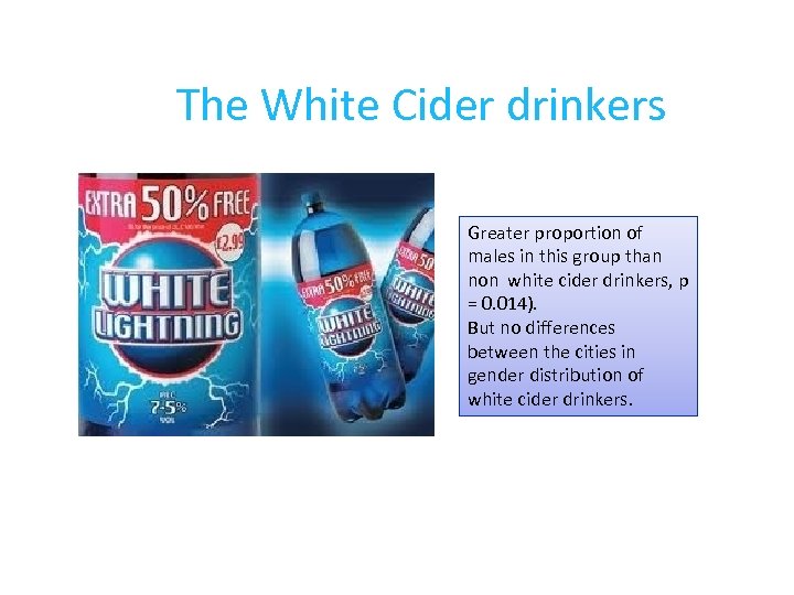 The White Cider drinkers Greater proportion of males in this group than non white