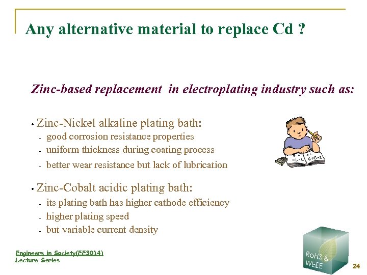 Any alternative material to replace Cd ? Zinc-based replacement in electroplating industry such as: