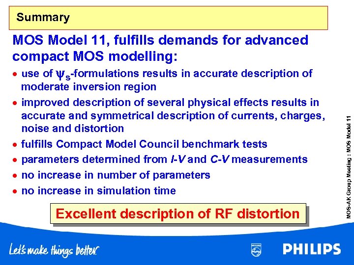 Summary · · · moderate inversion region improved description of several physical effects results