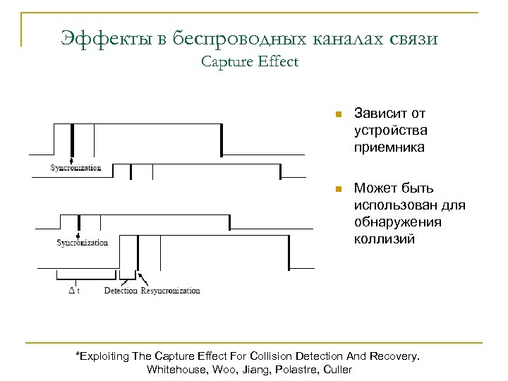 Эффекты в беспроводных каналах связи Capture Effect n Зависит от устройства приемника n Может