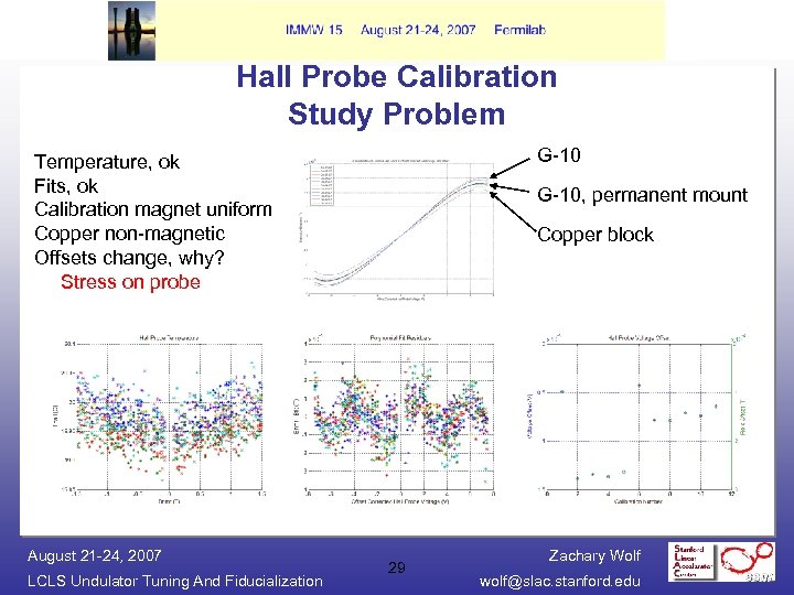 Hall Probe Calibration Study Problem G-10 Temperature, ok Fits, ok Calibration magnet uniform Copper