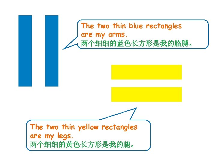The two thin blue rectangles are my arms. 两个细细的蓝色长方形是我的胳膊。 The two thin yellow rectangles