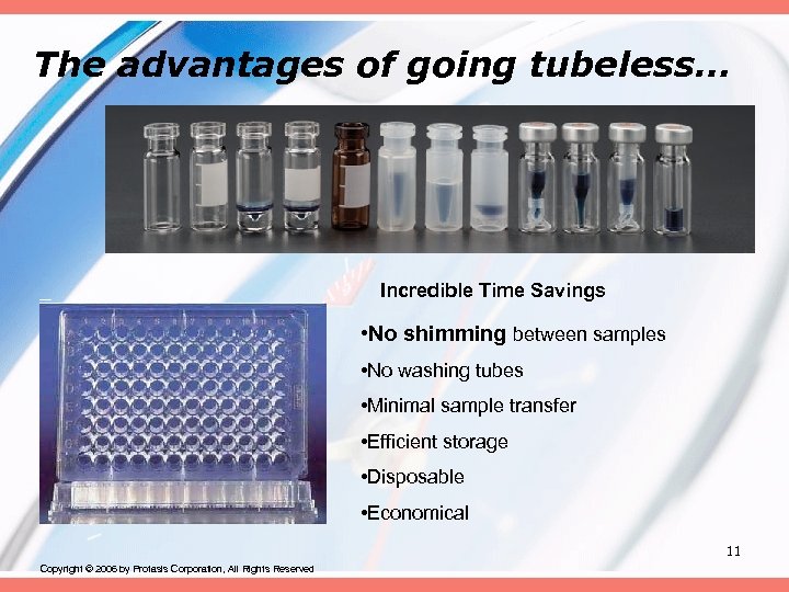 The advantages of going tubeless… Incredible Time Savings • No shimming between samples •