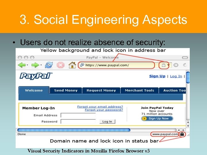 3. Social Engineering Aspects • Users do not realize absence of security: Visual Security