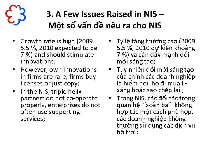 3. A Few Issues Raised in NIS – Một số vấn đề nêu ra