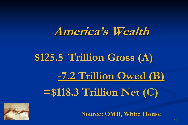 America’s Wealth $125. 5 Trillion Gross (A) -7. 2 Trillion Owed (B) =$118. 3