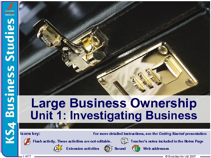 Large Business Ownership Unit 1: Investigating Business Icons key: For more detailed instructions, see