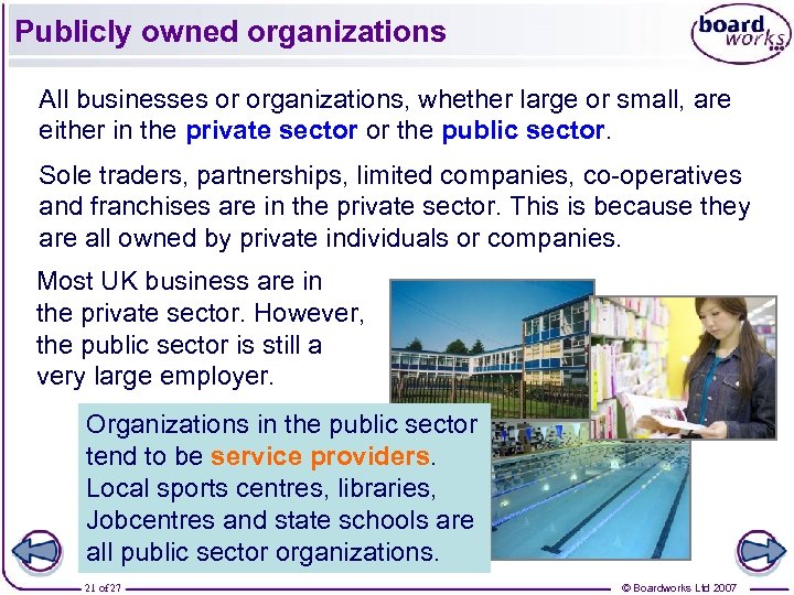 Publicly owned organizations All businesses or organizations, whether large or small, are either in