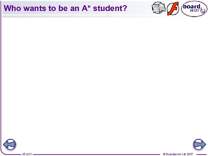 Who wants to be an A* student? 26 of 27 © Boardworks Ltd 2007